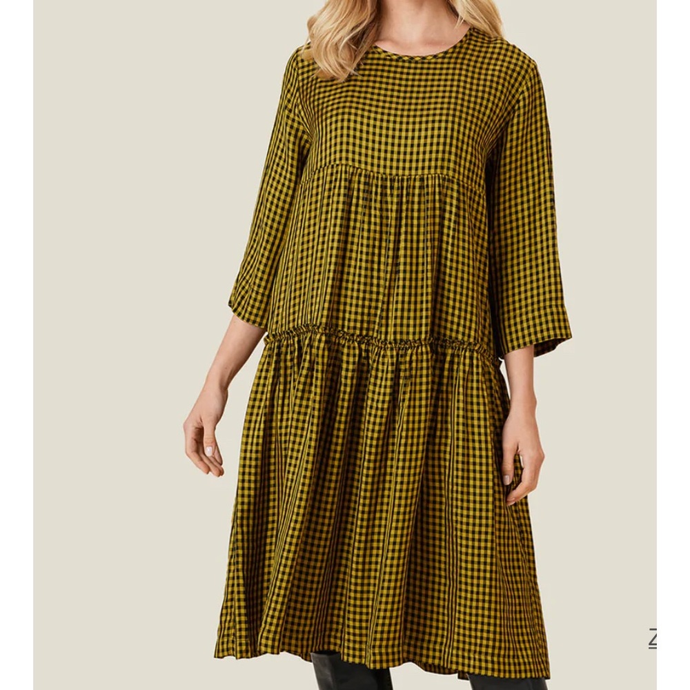 Masai Copenhagen Nykia Tiered Midi Olive Black Check Dress